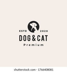 dog cat pet hipster vintage logo vector icon illustration