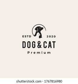 dog cat pet hipster vintage logo vector icon illustration	