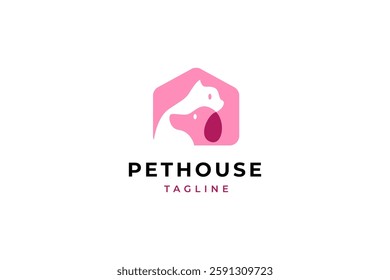 dog cat pet home care logo in flat illustration vector design style