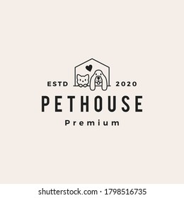 dog cat pet house hipster vintage logo vector icon illustration