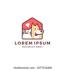 dog cat pet house home love logo vector icon line art outline monoline