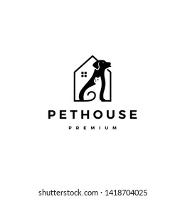 dog cat pet house home logo vector icon negative space