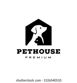 dog cat pet house home logo vector icon illustration