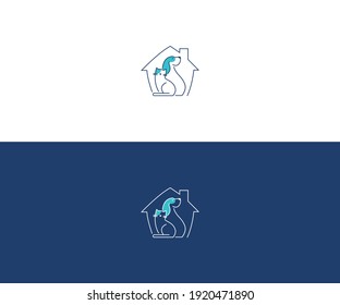 dog cat pet house home love logo vector icon line art outline