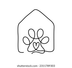 dog cat pet house home hotel love logo vector icon line art outline. Hand drawn illustration shop monoline with place for text