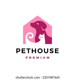 dog cat pet house logo vector icon illustration