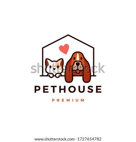 dog cat pet house logo vector icon illustration