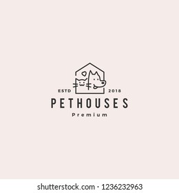 dog cat pet house shop logo vector hipster retro vintage illustration