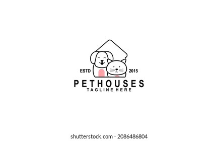 Mascota de gato perro con el vector del logotipo de línea