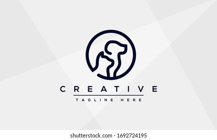 Dog cat pet logo design vector icon in a line art style.