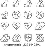 Dog cat pet logo line icon vector collection