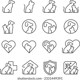 Dog cat pet logo line icon vector collection