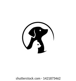 dog cat pet logo vector icon illustration negative space style