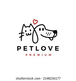 Ilustración del icono vectorial del logotipo Dog Cat Pet Love