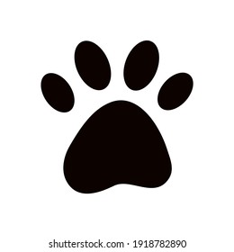 Dog or cat pet paw flat logo icon silhouette. Simple black vector illustration isolated on white background. Kitten or puppy leg trace print.