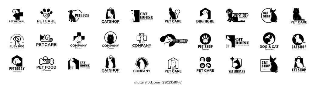 Dog Cat Pet Shop icon set Vector Logo design .This logo could be use as logo of pet shop, pet clinic