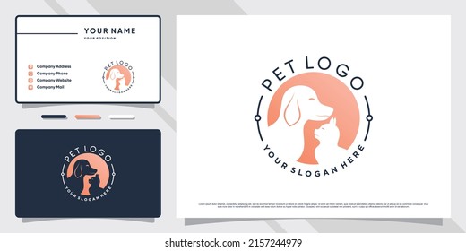 Dog and cat pet shop logo with creative concept and business card template Premium Vector