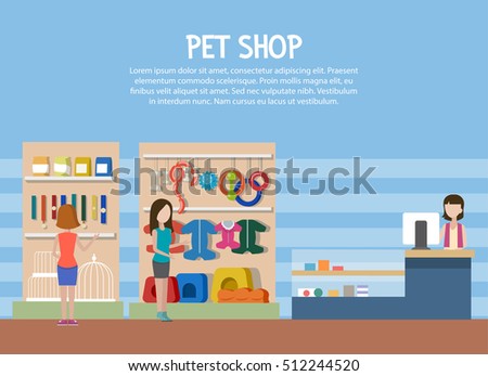 Dog and cat pet shop or store interior. 