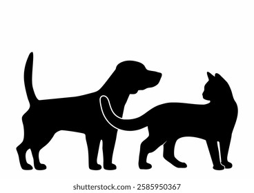 dog and cat, pet shop symbol, two animals, black vector icon, silhouette, background transparency