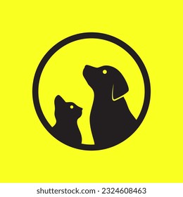 dog and cat pets circle silhouette modern minimal mascot logo vector icon illustration
