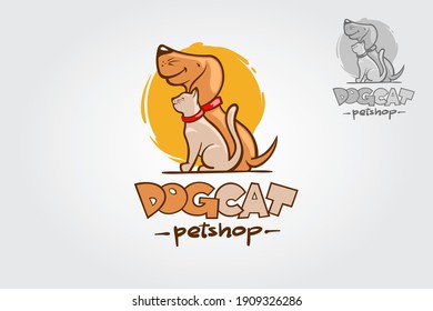 Dog Cat Petshop Vector Logo Illustration. Unique cartoon design for blog, pet hotel, pet shop, veterinary clinic or other animals related website or product.