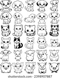 Dog, cat, pig vector icon, black icon