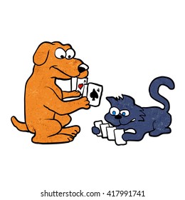 dog and cat playing cards