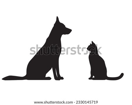 Dog and cat profile black silhouettes. Pets shadow side view. Vector illustration isolated on a white background  