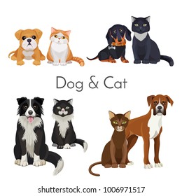 Dog and cat promotional poster with grown animal and babies