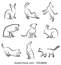 Dog, Cat, Rabbit Animal Drawing Vector