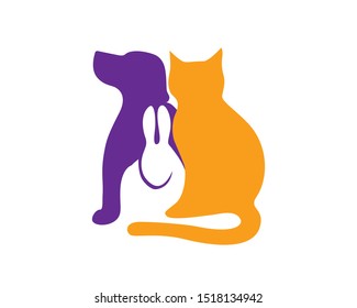 Dog, Cat and Rabbit Sitting Together Illustration and Pet Shop Symbolization