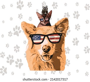 Dog cat and rat together Memorial Day Funny Vector Illustration