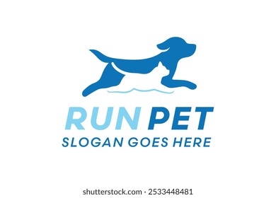 Dog and Cat Running and Jumping Silhouette Logo Design Vector Illustration.