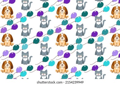 Dog and cat seamless pattern.  Cartoon vector illustration.