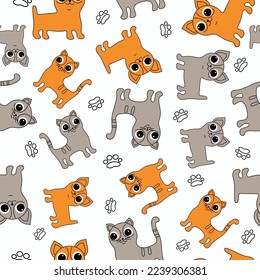 Perro y gato , sin fisuras patrón, niños. Estilo Doodle. Ilustración vectorial en un fondo aislado.
