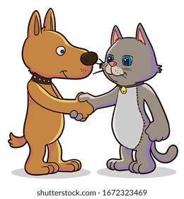 dog and cat shaking hand