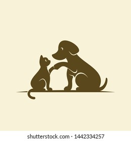 Dog And Cat Shaking Hands Vector Illustration