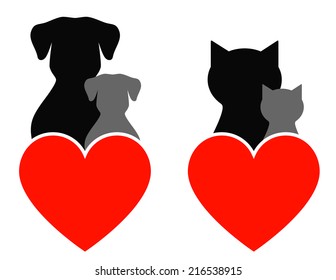 Dog And Cat Sign With Kids And Heart