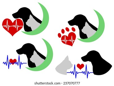 dog and cat silhouette with Electrocardiogram