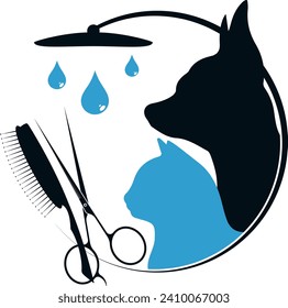 Dog and cat silhouette grooming pet care. Grooming salon symbol for business