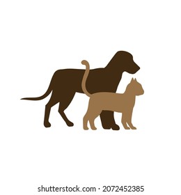 Dog and cat silhouette isolated on white background. Animals concept logo. Vector stock