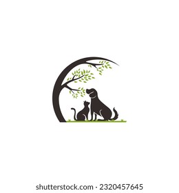 Dog and cat silhouette isolated on white background