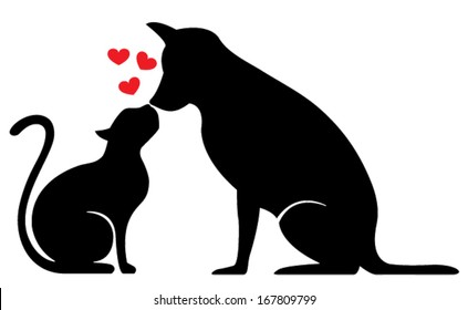 dog and cat silhouette on white