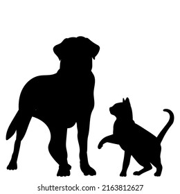 dog and cat silhouette on white background, isolated, vector