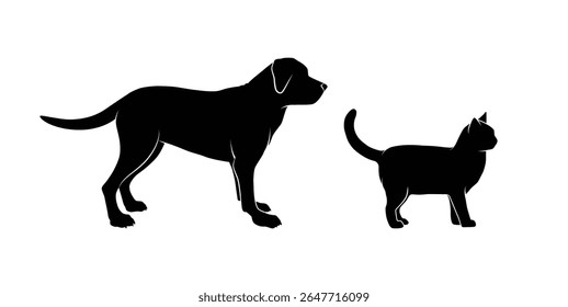 dog and cat silhouette on white background