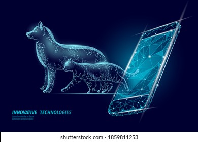 Dog and cat silhouette smartphone. Veterinary care health treatment. Clinic online doctor vet center analysis. Logo mobile app template medicine vector illustration