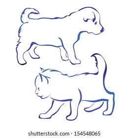dog and cat silhouette vector illustration  sketch