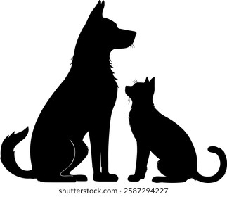 Dog and cat silhouette vector illustration isolated on white background. Illustration Silhouette of a cat and a dog on a white background