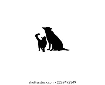 Dog and cat silhouettes of animals.Dog and cat silhouette vector illustration urban pets.Simple smiley pet face vector illustration set.vector icons for web design isolated on white background.eps 10.