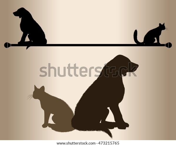 Dog and cat. Silhouettes of\
animals. Cat and dog sitting together. Vector\
illustration.\

